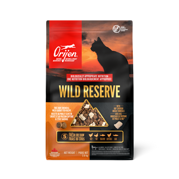 ORIJEN Wild Reserve Free-Run Chicken & Wild-Caught Fish Cat Food bag, front