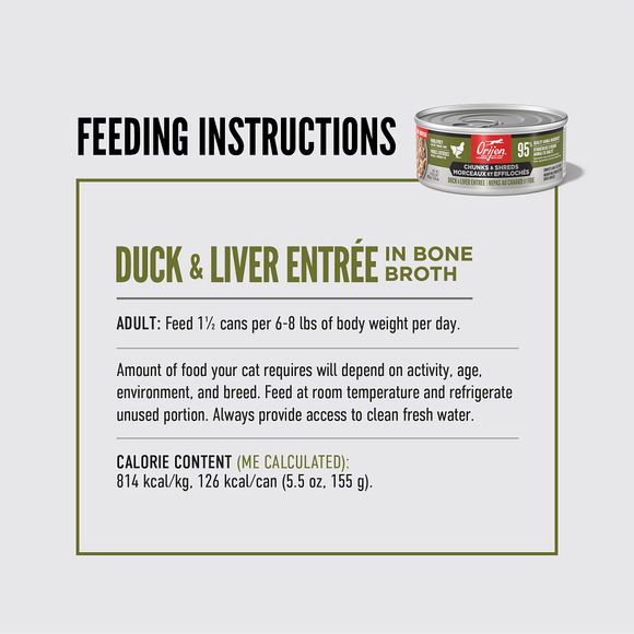 ORIJEN Chunks & Shreds Duck & Liver Entrée feeding guide