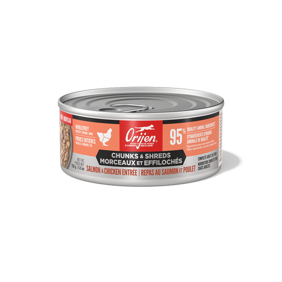 ORIJEN Chunks & Shreds Salmon & Chicken Entrée 155g can