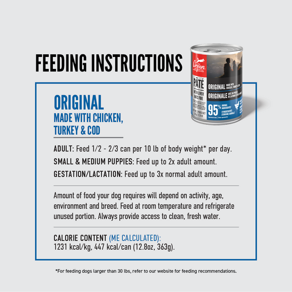 ORIJEN Original Pâté with Liver feeding guide