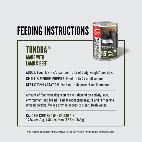 ORIJEN Tundra Pâté with Liver feeding guide