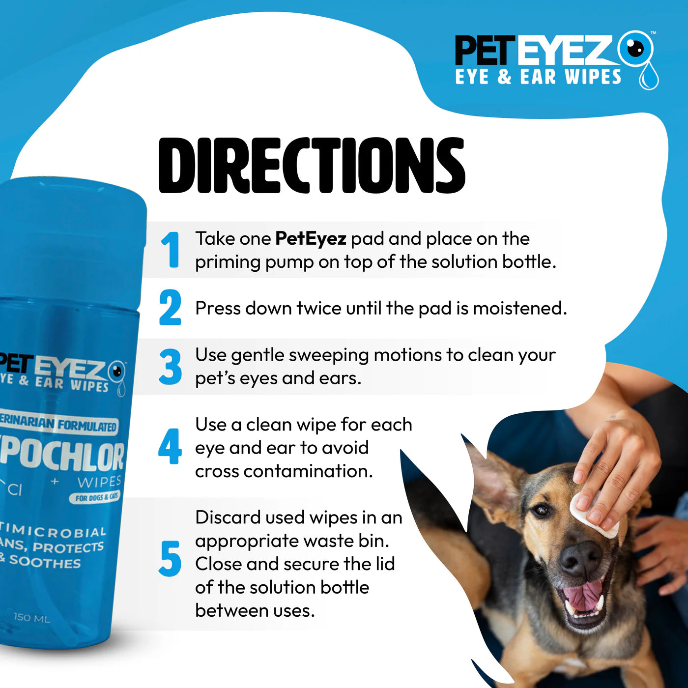 PETEYEZ - Eye and Ear Wipe W/ Hypochlor (For Dogs & Cats)