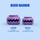 WAGLAB PlayStack The Squiggle size guide: Large 3.5 x 2.3 in for dogs 35 lbs and up, Small 3.2 x 2.1 in for dogs up to 45 lbs