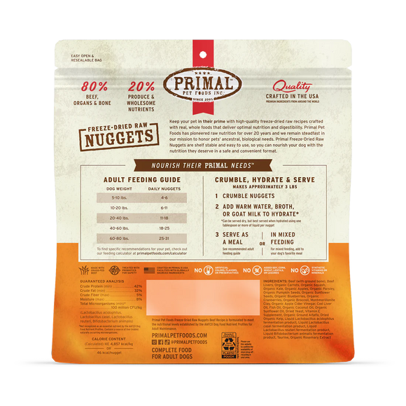 Primal - Nuggets - Freeze Dried Nuggets - Beef Formula (Dog Food)