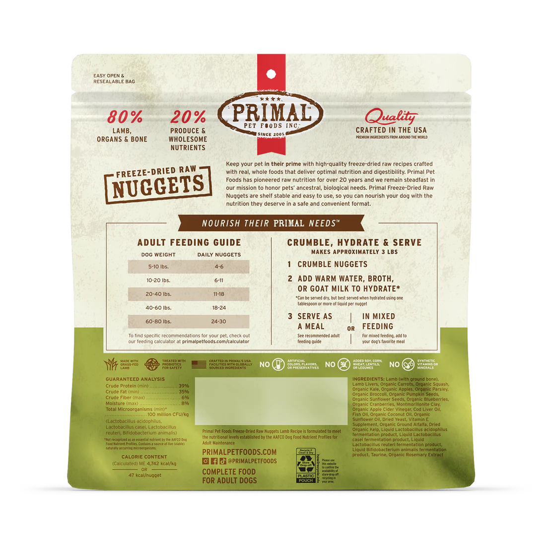 Primal - Nuggets - Freeze Dried Nuggets - Lamb Formula (Dog Food) - 0