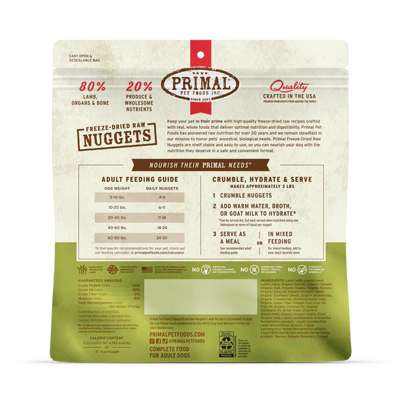 Primal - Nuggets - Freeze Dried Nuggets - Lamb Formula (Dog Food)