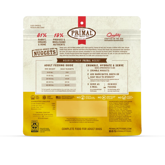 Primal - Nuggets - Freeze Dried Nuggets - Rabbit Formula (Dog Food)