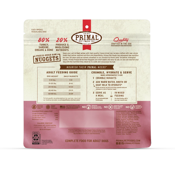 Primal - Nuggets - Freeze Dried Nuggets - Turkey & Sardine Formula (Dog Food)