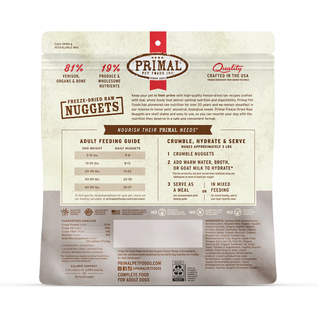 Primal - Nuggets - Freeze Dried Nuggets - Venison Formula (Dog Food)