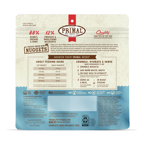 Primal - Nuggets - Raw Rabbit (For Cats) - Frozen Product