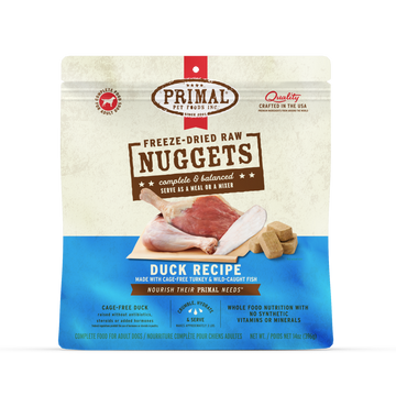 Primal Freeze-Dried Raw Nuggets Duck Recipe 14oz bag, front