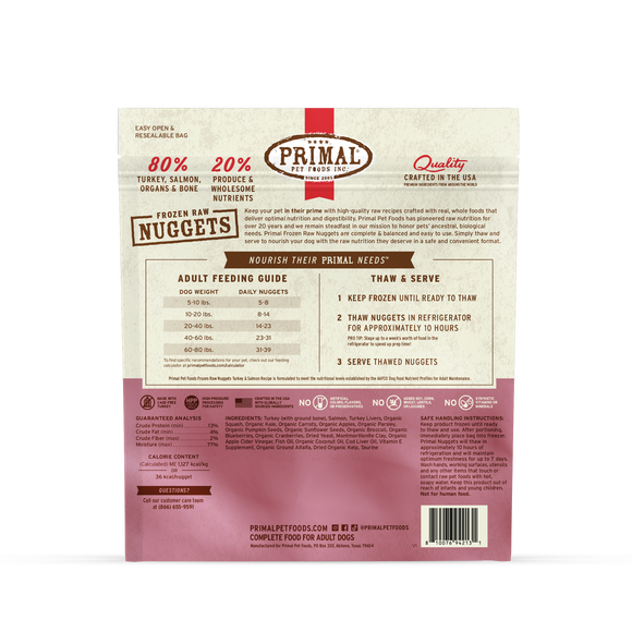 Primal Frozen Raw Turkey & Salmon Nuggets for Dogs 3lb