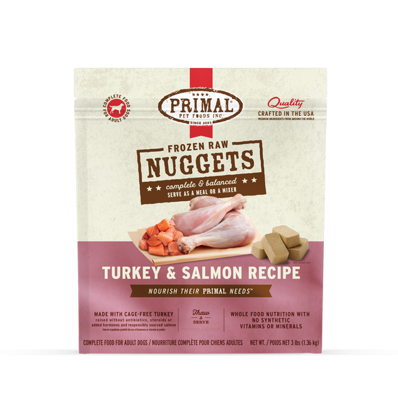 Primal Frozen Raw Turkey & Salmon Nuggets for Dogs 3lb