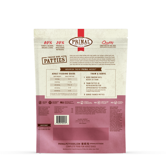Primal Frozen Raw Turkey & Salmon Patties for Dogs