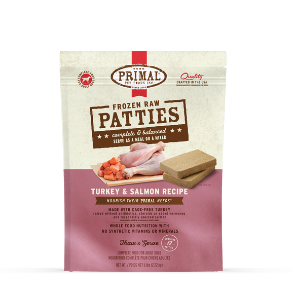 Primal Frozen Raw Turkey & Salmon Patties for Dogs