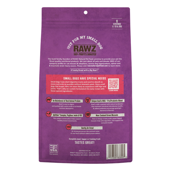 RAWZ Air Dried Just for My Small Dog Beef Recipe bag back