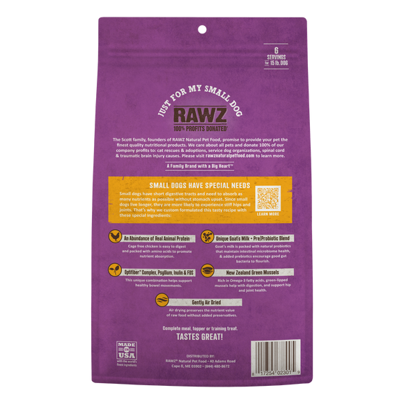 RAWZ Air Dried Just for My Small Dog Chicken Recipe bag back