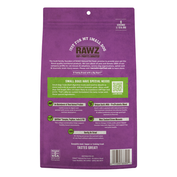 RAWZ Air Dried Just for My Small Dog Lamb Recipe bag back