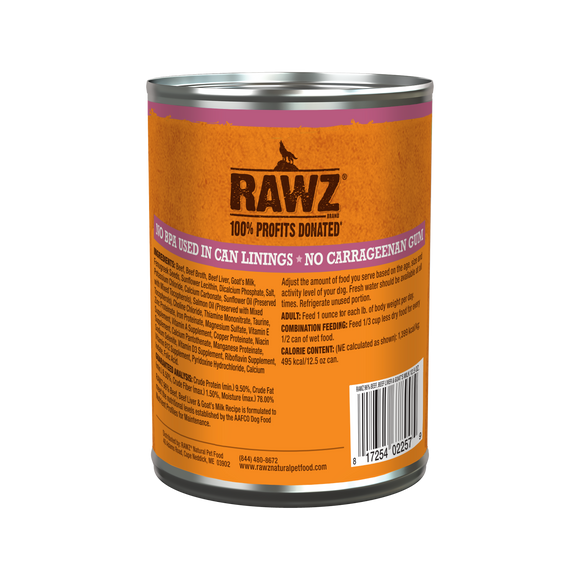 RAWZ 96% Beef, Beef Liver & Goat's Milk Pâté can back
