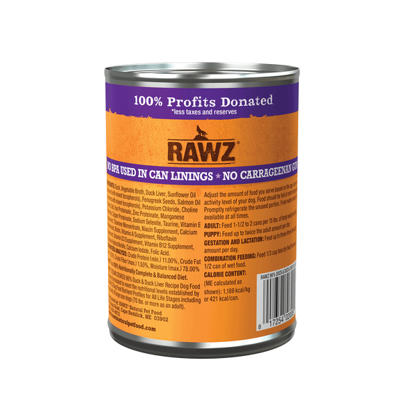 RAWZ - 96% Duck & Duck Liver Pate (Wet Dog Food)