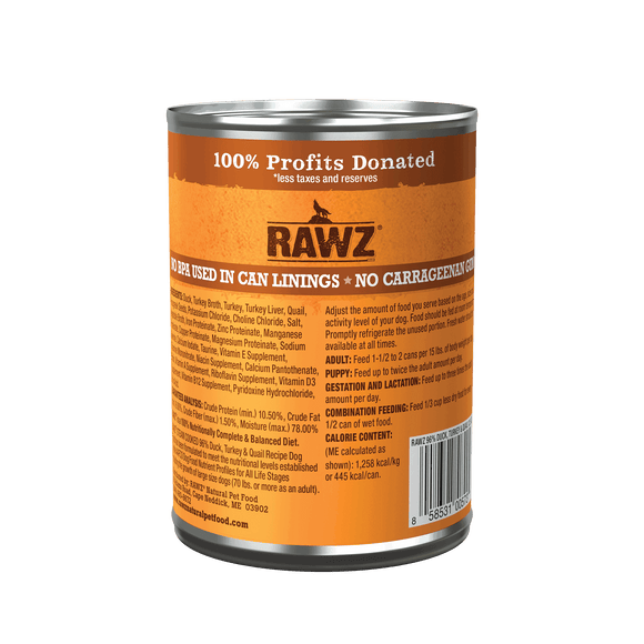 RAWZ - 96% Duck, Turkey, & Quail Pate (Wet Dog Food)