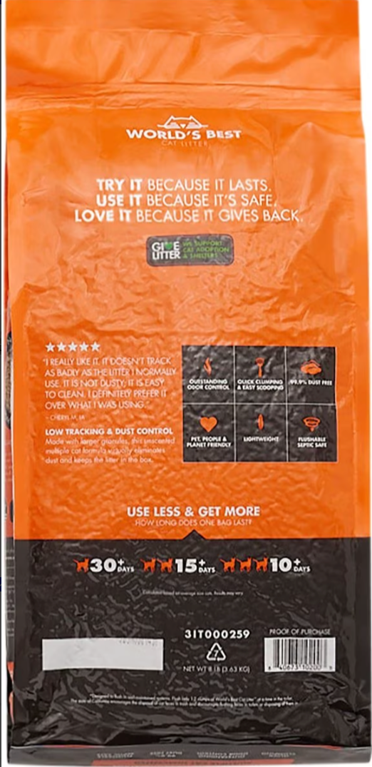 World's Best Cat Litter - Low Tracking, Dust Control, Multiple Cat Formula, 15 Lbs (Unscented)