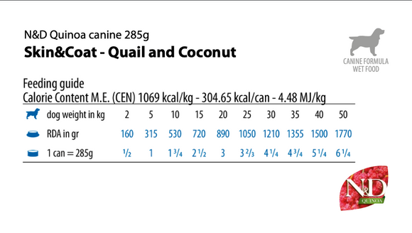 Farmina - N&D Quinoa Skin & Coat - Quail & Coconut Recipe (Wet Dog Food)