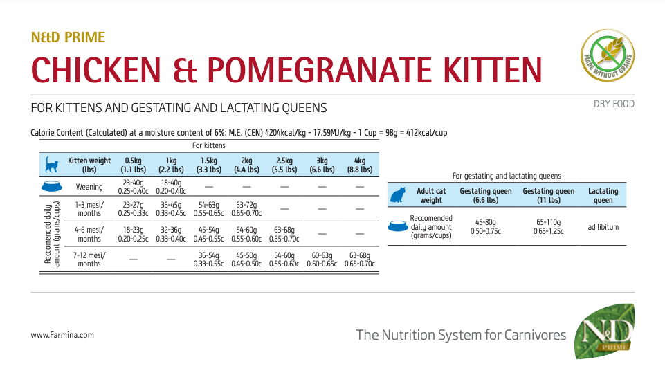 Farmina - N&D Prime - Chicken and Pomegranate Kitten Recipe (Dry Cat Food)