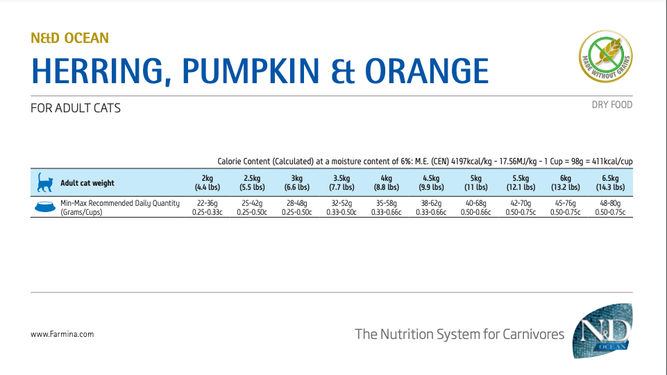 Farmina - N&D Ocean - Herring, Pumpkin, and Orange Adult Recipe (Dry Cat Food)