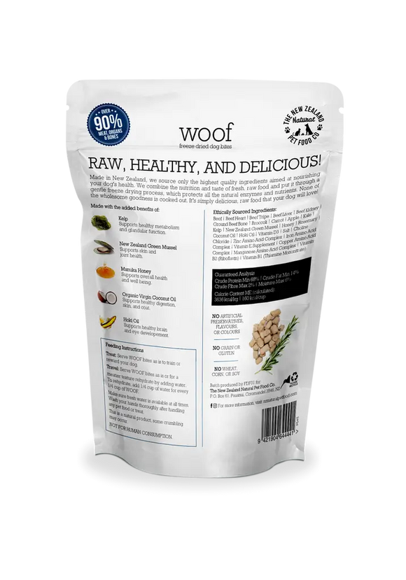 The NZ Natural Pet Food Co. | Woof | Freeze-Dried Beef Treats (For Dogs) | ARMOR THE POOCH