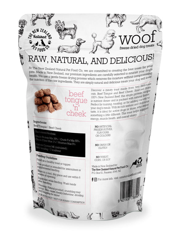 The NZ Natural Pet Food Co. - Woof - Freeze Dried Beef Tongue 'n' Cheek (Treat For Dogs)