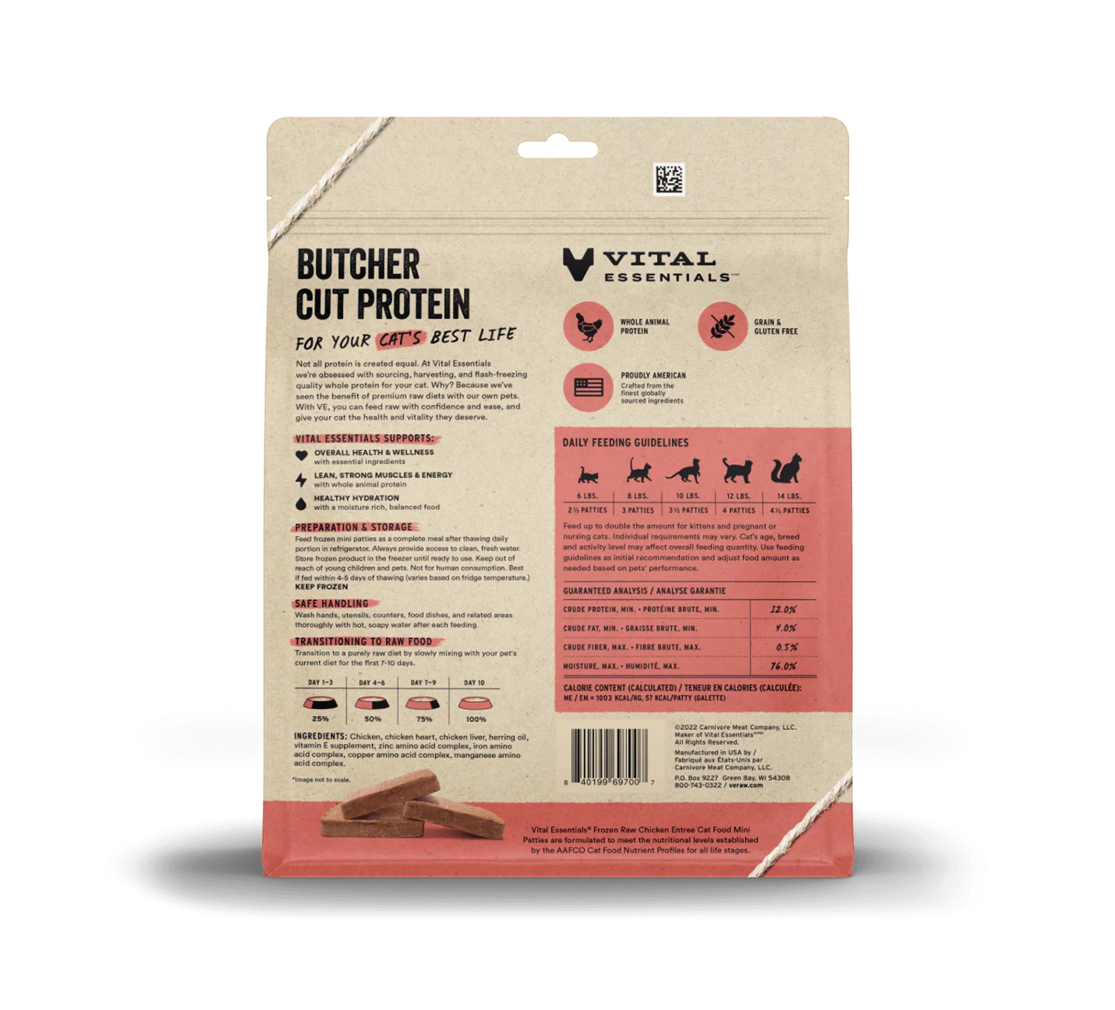 Vital Essentials (VE) - Frozen Raw - Chicken Entree Mini Patties (For Cats) - Frozen Product
