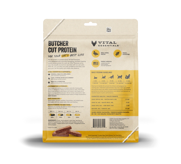 Vital Essentials (VE) - Frozen Raw - Duck Entree Mini Patties (For Cats) - Frozen Product