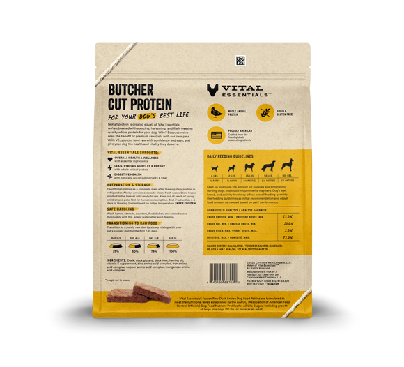 Vital Essentials (VE) - Frozen Raw - Duck Entree Patties (For Dogs) - Frozen Product
