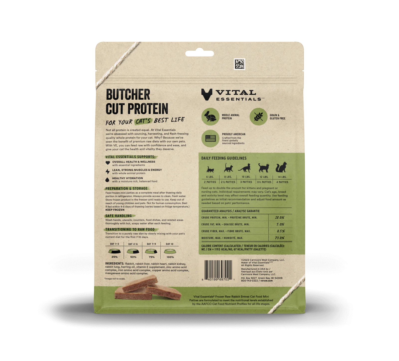 Vital Essentials (VE) - Frozen Raw - Rabbit Entree Mini Patties (For Cats) - Frozen Product