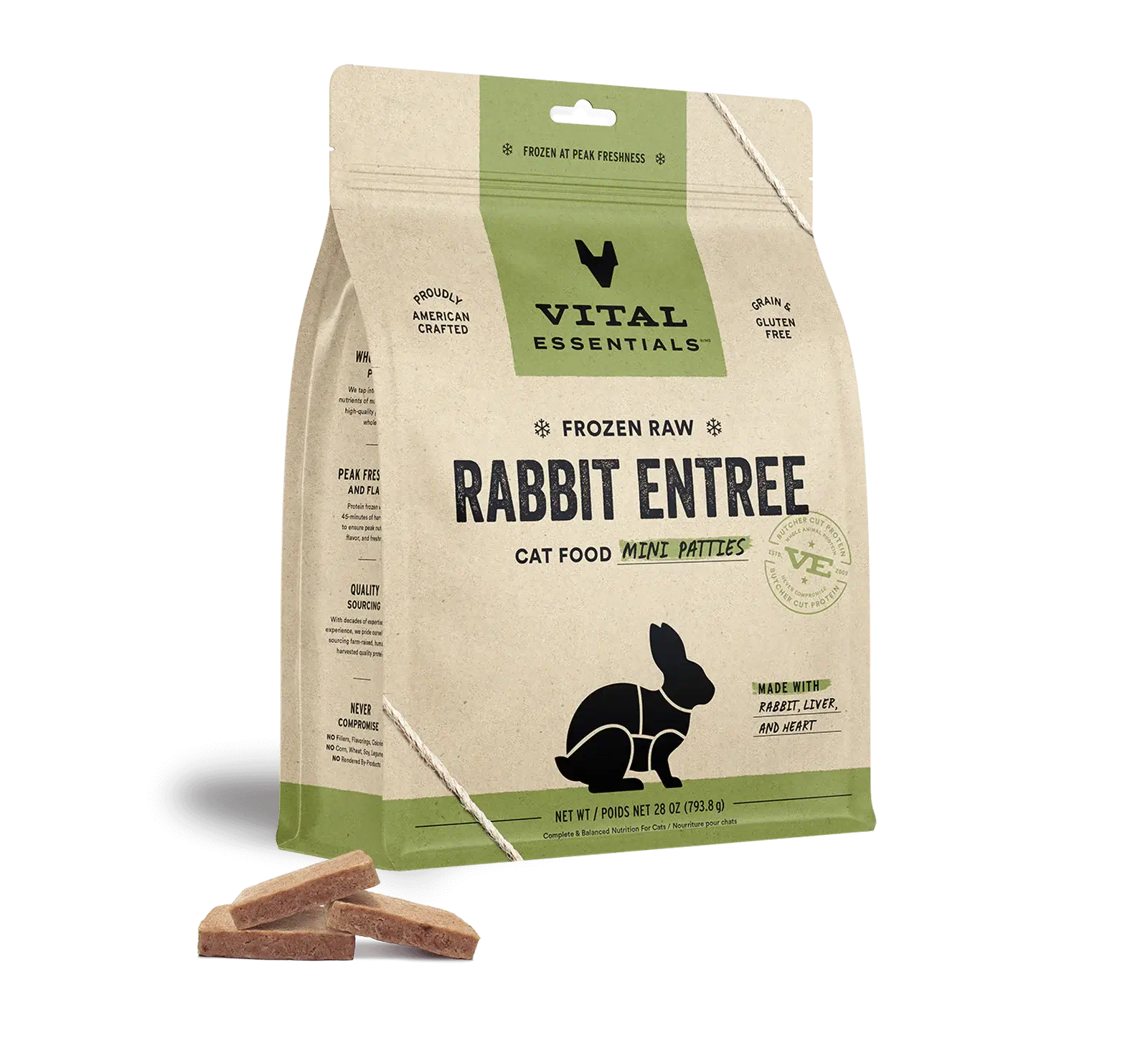 Vital Essentials (VE) - Frozen Raw - Rabbit Entree Mini Patties (For Cats) - Frozen Product
