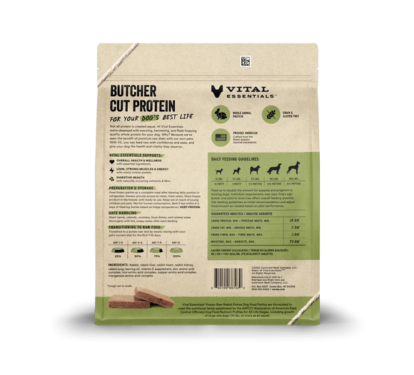 Vital Essentials (VE) - Frozen Raw - Rabbit Entree Patties (For Dogs) - Frozen Product