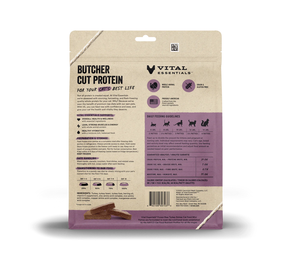 Vital Essentials (VE) - Frozen Raw - Turkey Entree Mini Patties (For Cats) - Frozen Product