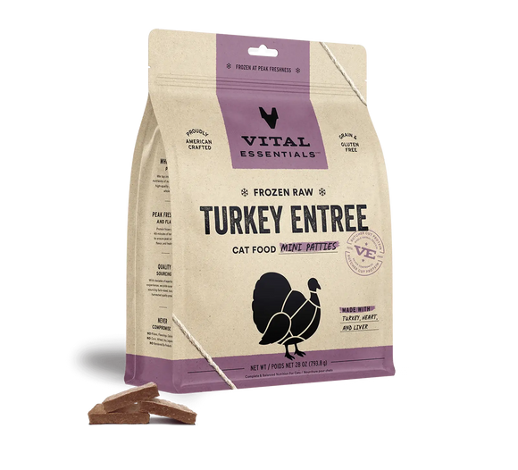 Vital Essentials (VE) - Frozen Raw - Turkey Entree Mini Patties (For Cats) - Frozen Product