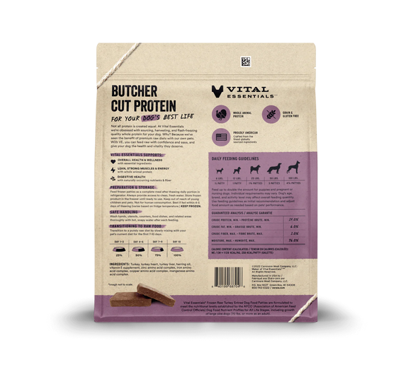 Vital Essentials (VE) - Frozen Raw - Turkey Entree Patties (For Dogs) - Frozen Product