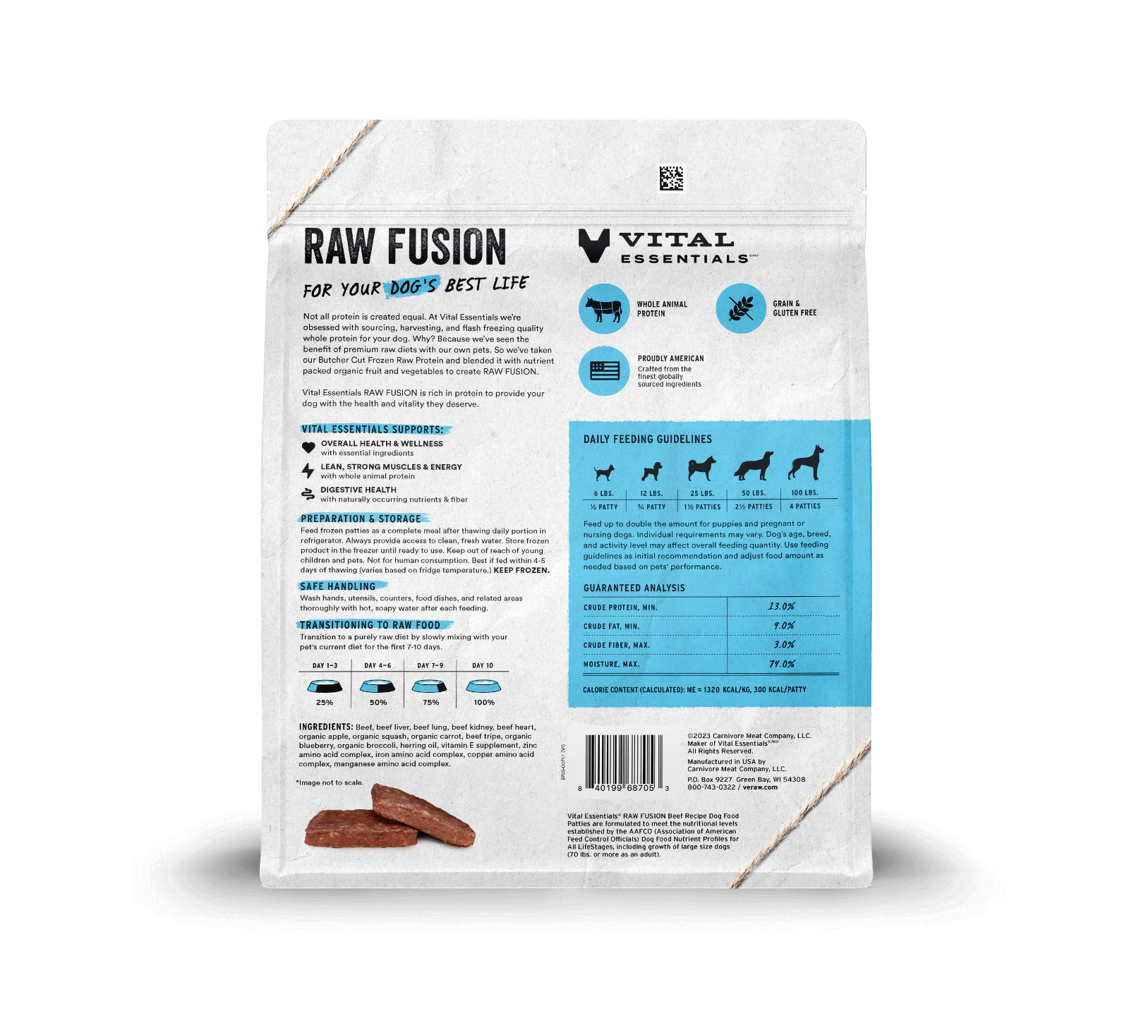 Vital Essentials (VE) - Raw Fusion - Beef Recipe Patties (For Dogs) - Frozen Product