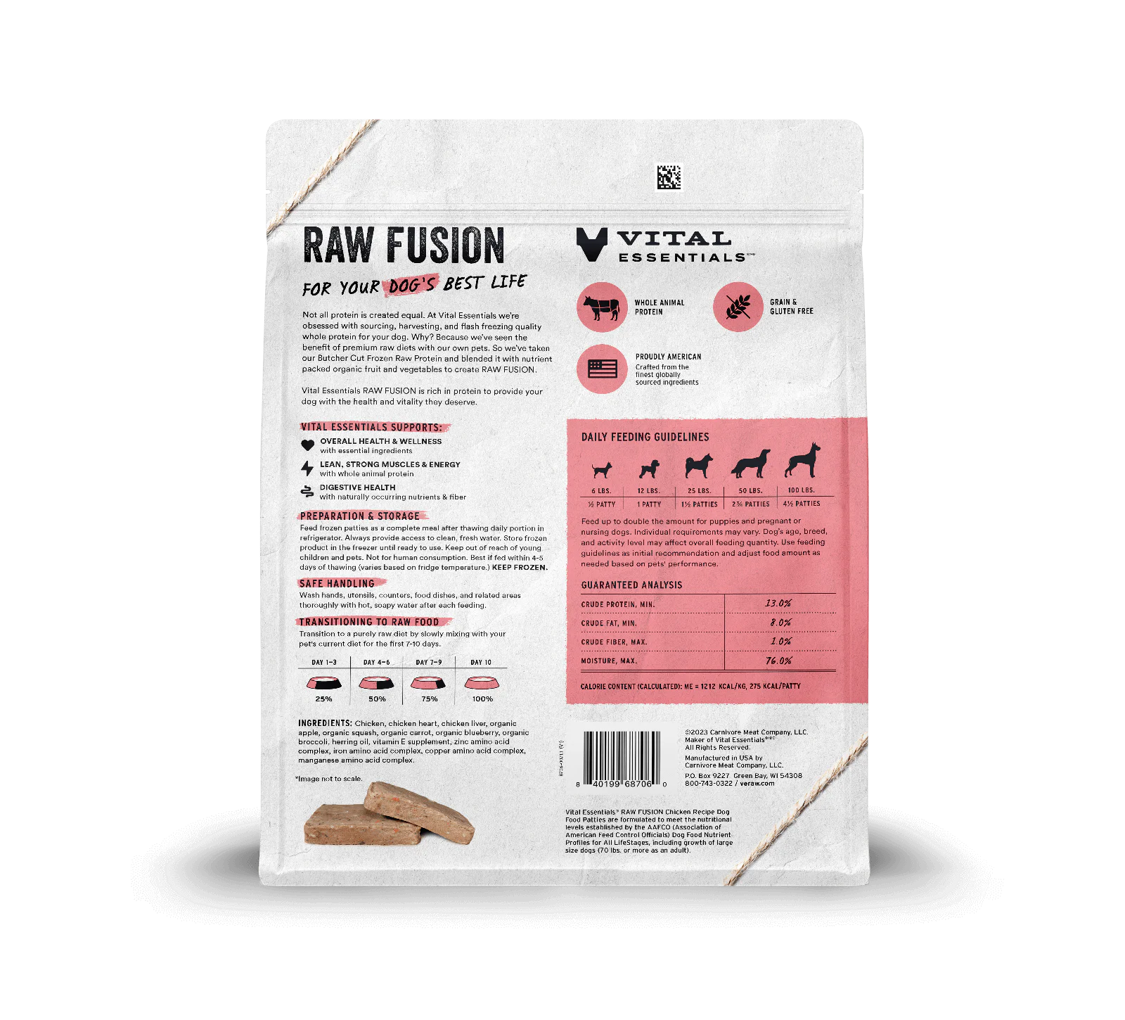 Vital Essentials (VE) - Raw Fusion - Chicken Recipe Patties (For Dogs) - Frozen Product