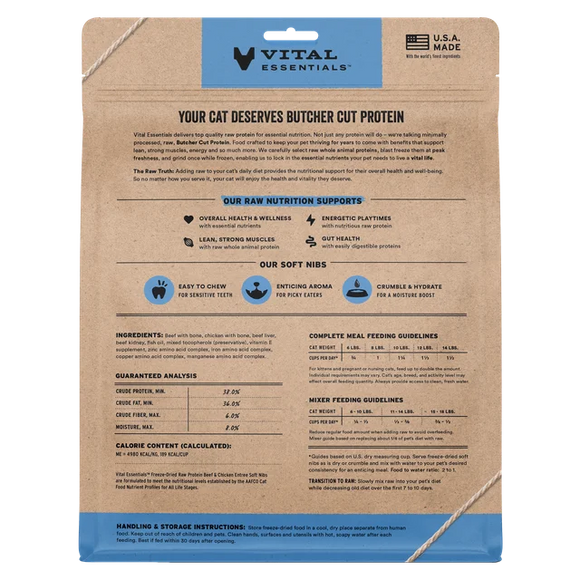 Vital Essentials (VE) - Soft Nibs - Freeze-Dried Beef & Chicken Entree (For Cats)