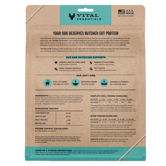 Vital Essentials (VE) - Soft Nibs - Freeze-Dried Beef & Salmon Entree (For Dogs)