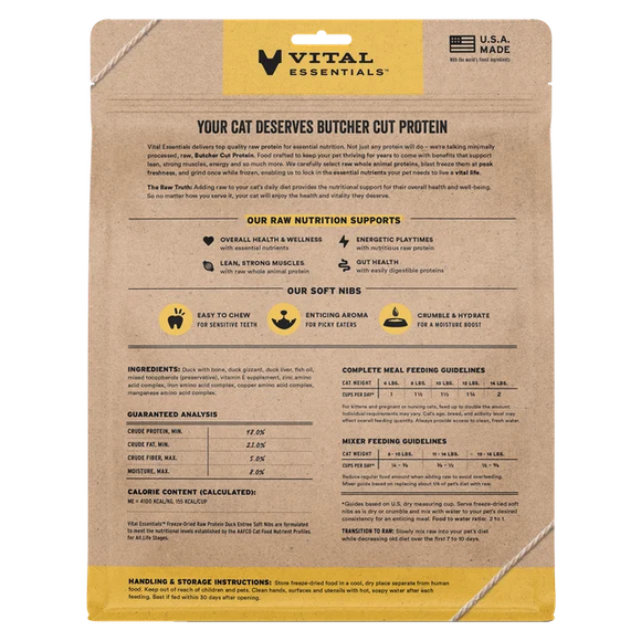 Vital Essentials (VE) - Soft Nibs - Freeze-Dried Duck Entree (For Cats)