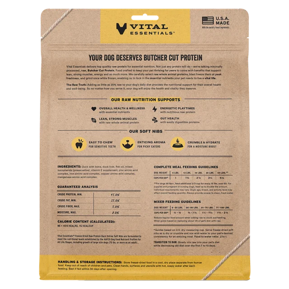 Vital Essentials (VE) - Soft Nibs - Freeze-Dried Duck Entree (For Dogs)