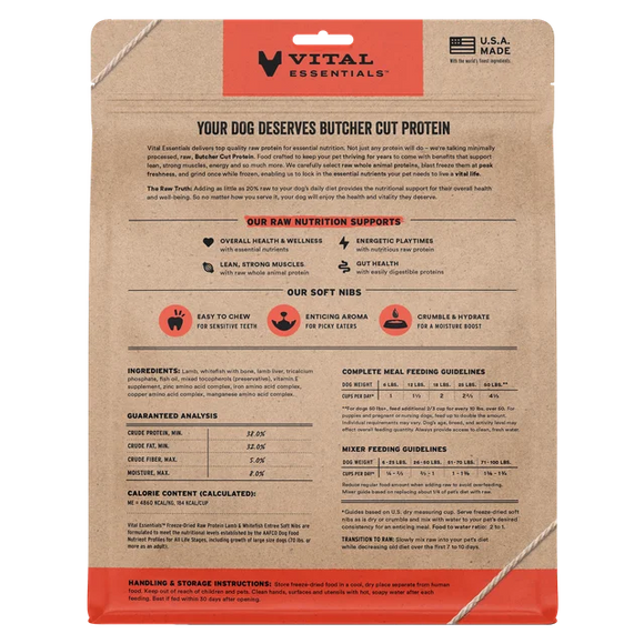 Vital Essentials (VE) - Soft Nibs - Freeze-Dried Lamb & Whitefish Entree (For Dogs)
