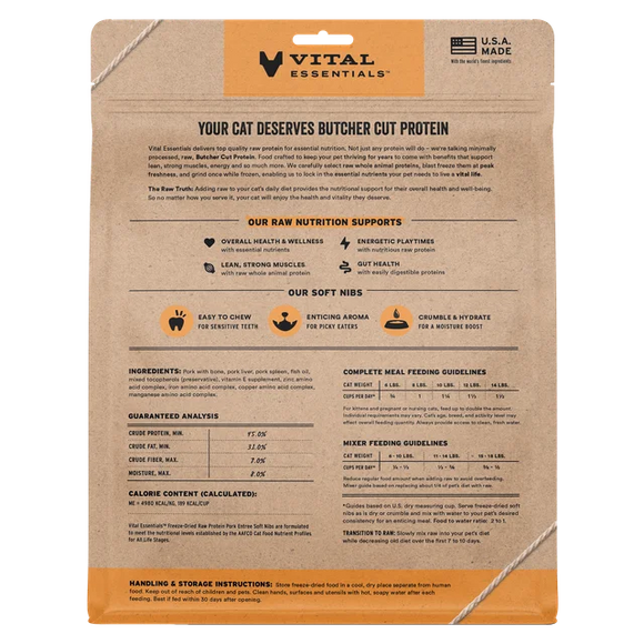 Vital Essentials (VE) - Soft Nibs - Freeze-Dried Pork Entree (For Cats)