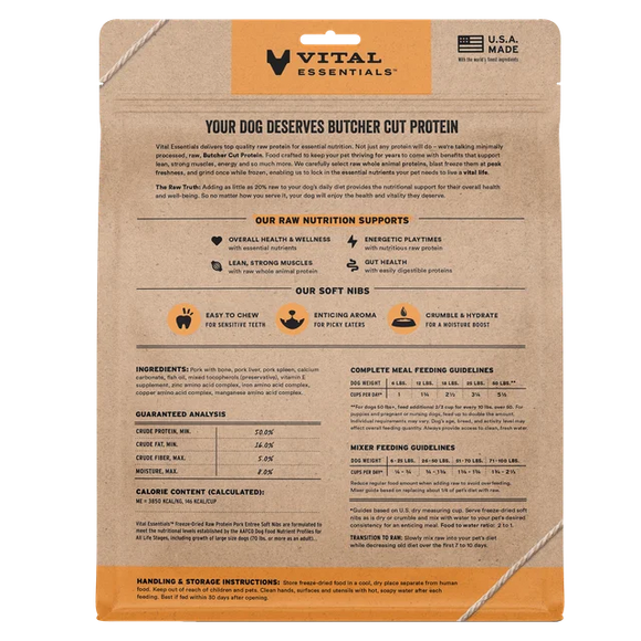 Vital Essentials (VE) - Soft Nibs - Freeze-Dried Pork Entree (For Dogs)