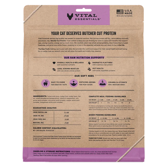 Vital Essentials (VE) - Soft Nibs - Freeze-Dried Turkey Entree (For Cats)